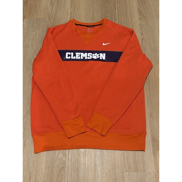 Nike Mens Clemson University Tigers Crewneck Sweatshirt XL Orange Fleece NCAA - Picture 1 of 8